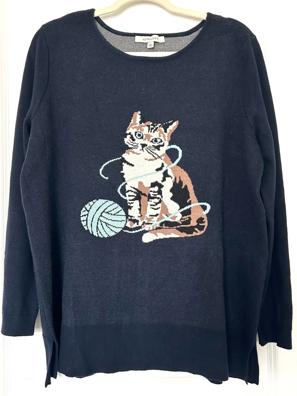 Astrologie Cat Whimsical Pullover Blue Knit Sweater Women’s XL